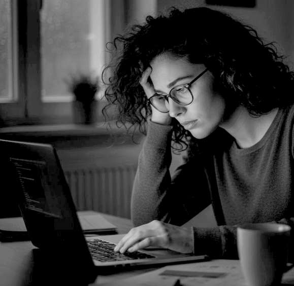 Perché nessuno commenta più le poesie online? 1 donna davanti al pc che commenta poesie