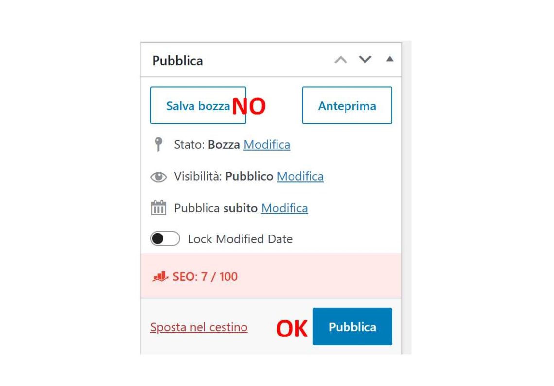 Attenzione: cliccate su PUBBLICA, non su BOZZA 1 pubblica wp