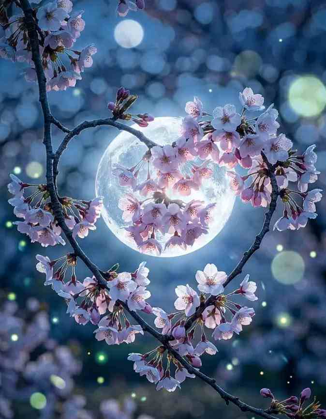 Tra i colori d’un ciliegio in fiore la luna